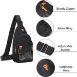 Sling Crossbody Bag, Lightweight Hiking Daypack Shoulder Chest Bag with Camouflage Front Pocket, Black