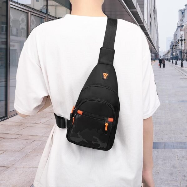 Sling Crossbody Bag, Lightweight Hiking Daypack Shoulder Chest Bag with Camouflage Front Pocket, Black