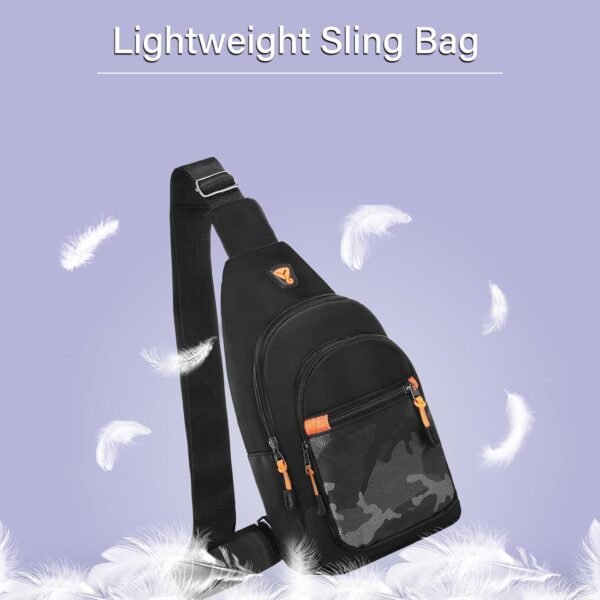 Sling Crossbody Bag, Lightweight Hiking Daypack Shoulder Chest Bag with Camouflage Front Pocket, Black